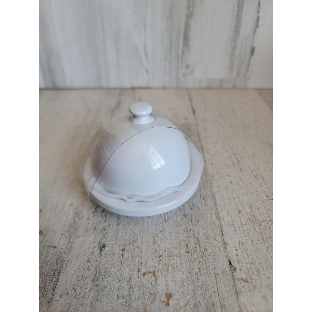 Pier one NEW mini white butter dish lidded kitchen home‎ decor unique